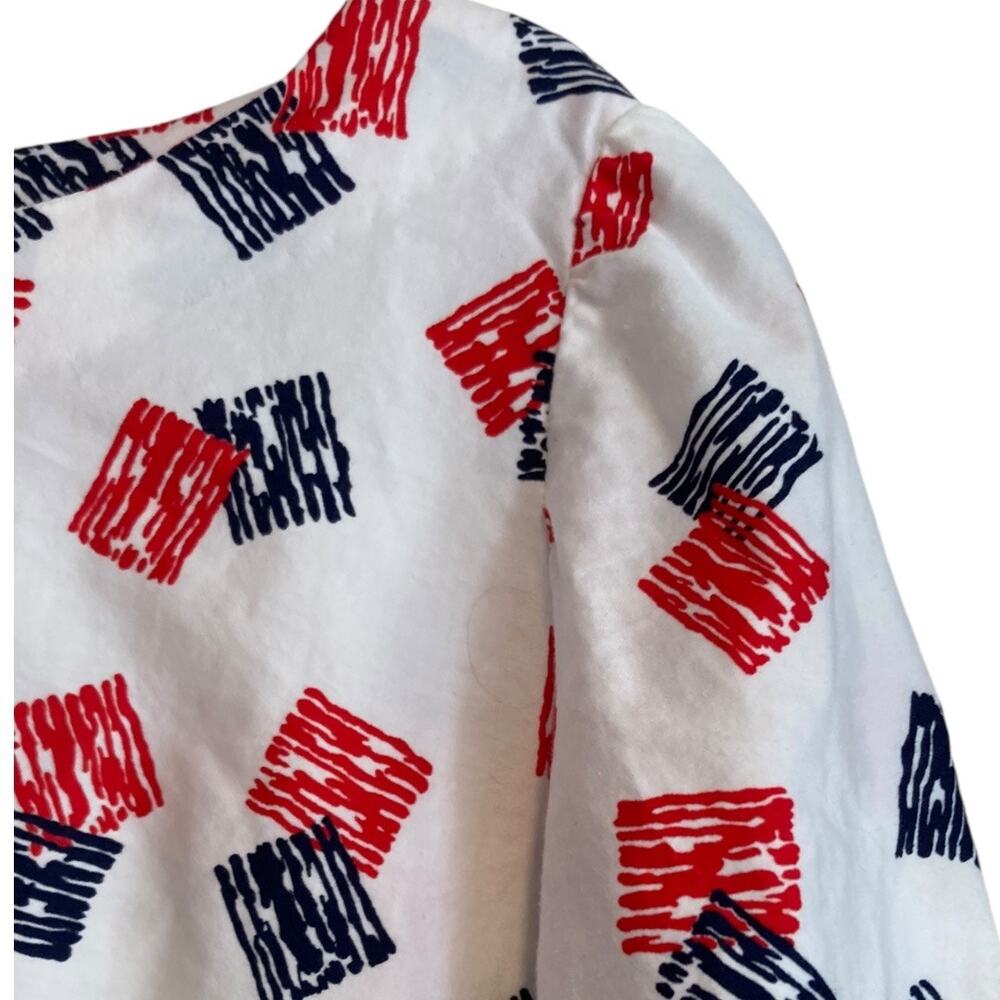 Womens Vintage Hand Made Red White Ruffle 3/4 Sleeve Boat Neck Tunic Top Size XL - Picture 12 of 16